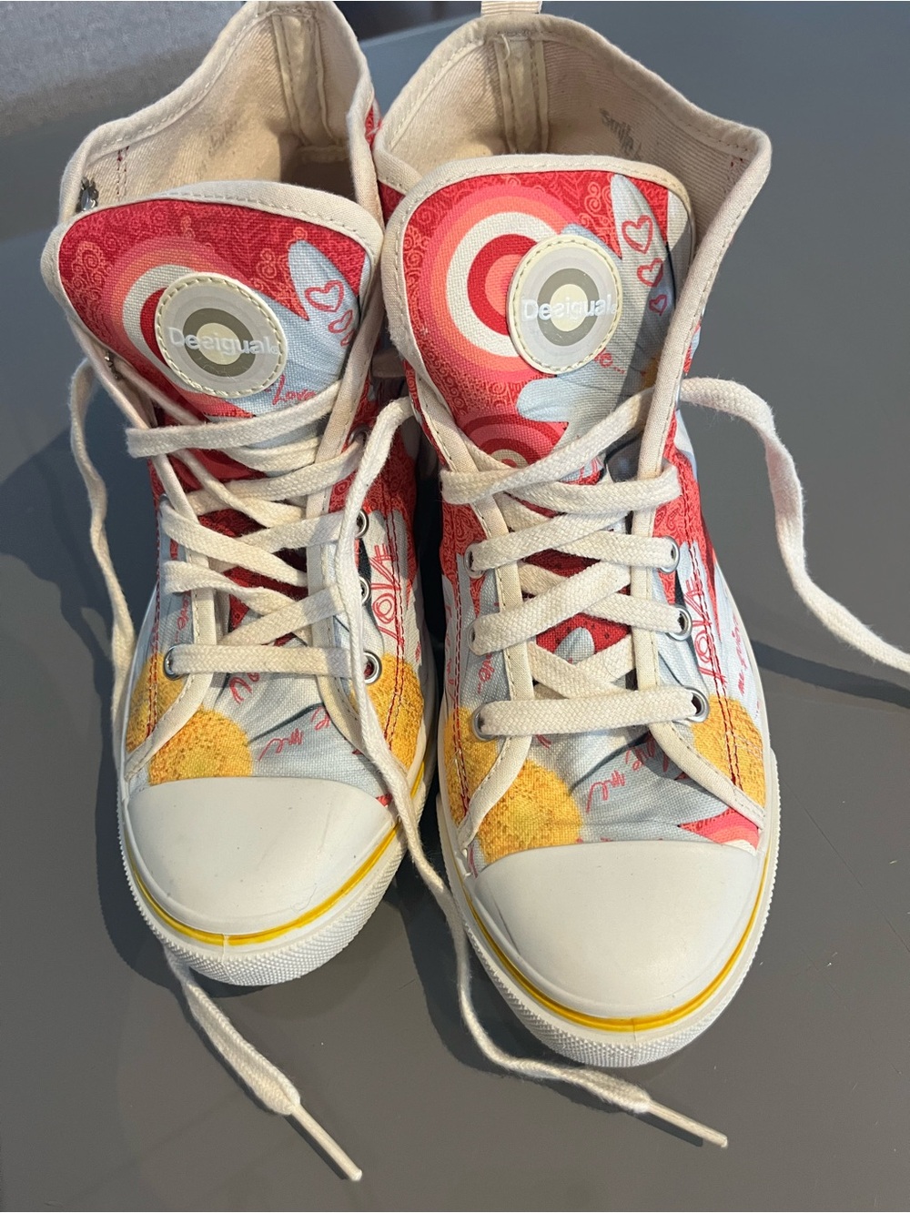 Desigual Women’s Pink, Yellow & Light Blue High-Top Sneakers